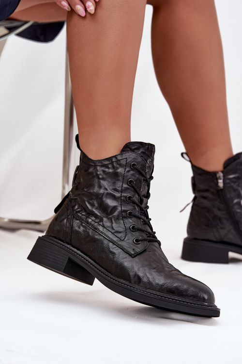 Botki Damskie Z Naturalnej Skóry Ocieplane Artiker 57C1006 Czarne