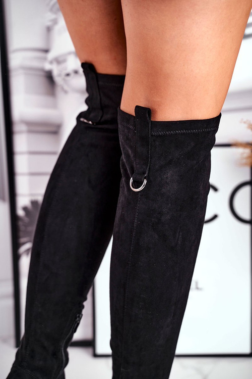 Kozaki damskie do kolana eko-zamsz czarne Can't Stop