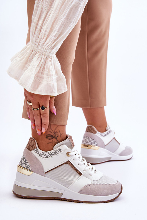 Damskie Sneakersy Na Koturnie Białe Chevre