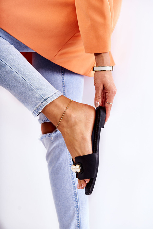 Damskie Klapki Z Ozdobnymi Perełkami Czarne Tacoma