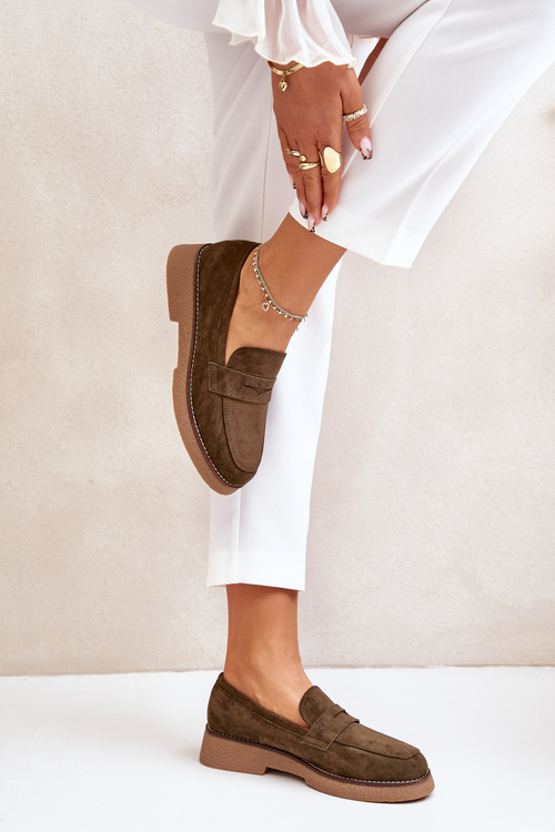 Klasyczne Mokasyny Damskie Z Eko Zamszu Ciemnozielone Belania