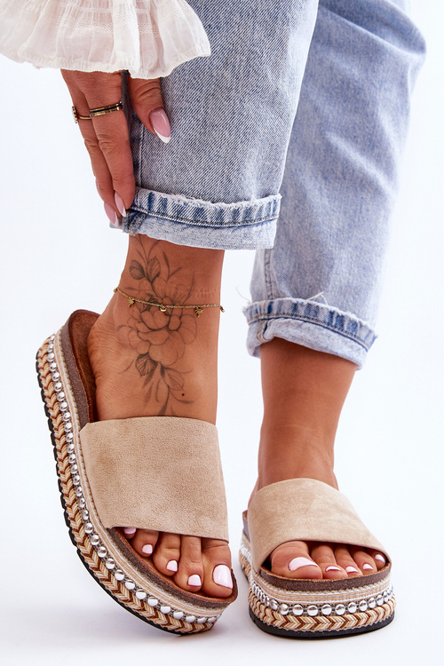 Damskie Gładkie Zamszowe Klapki Beżowe Hayen