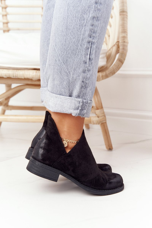 Damskie Botki Z Wycięciami Czarne Hillary