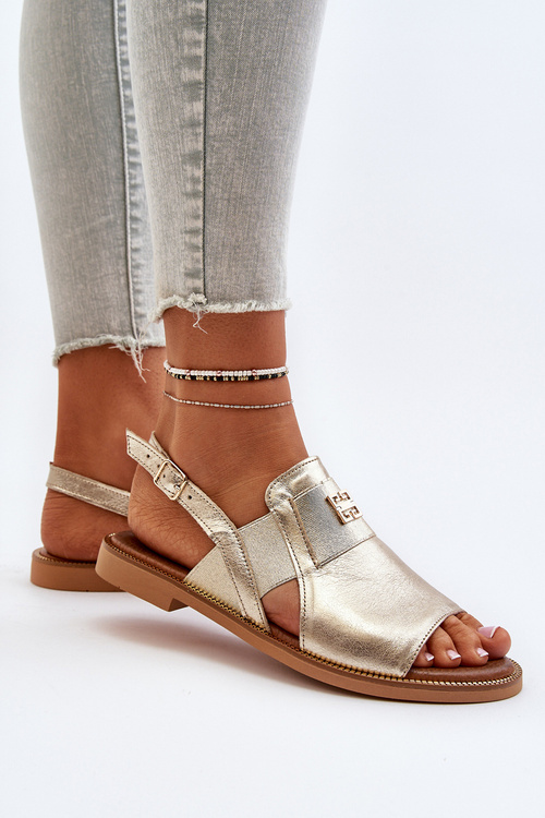 Zazoo 40385 Damskie Skórzane Sandały Złote