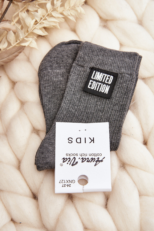 Dziecięce Gładkie Skarpetki Z Naszywką Szare