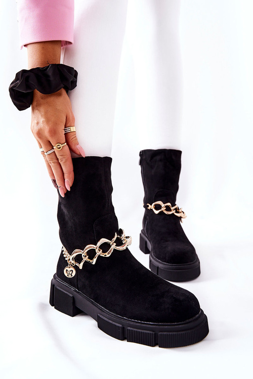 Zamszowe Botki Workery Czarne Hellio