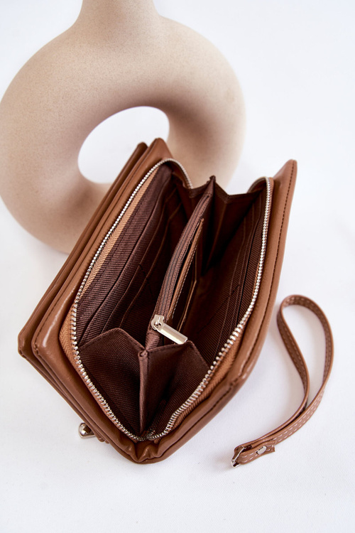 Damski Duży Skórzany Portfel Na Zamek Brązowy Shiness