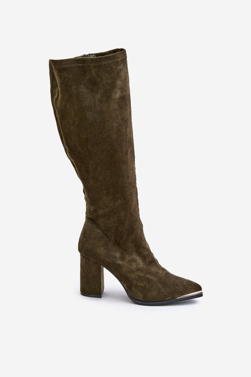 Eko Zamszowe Kozaki Na Słupkowym Obcasie Ciemnozielone Batirae