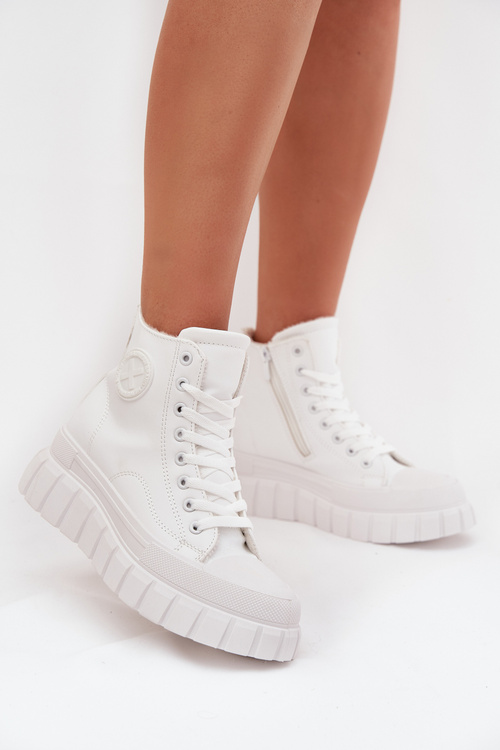 Ocieplane Wysokie Trampki Damskie Na Platformie Zamek Białe Sarira