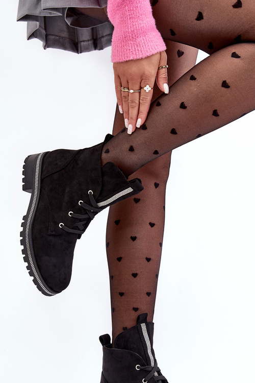 Wsuwane Zamszowe Botki Damskie Ze Zdobieniem Czarne Plesca