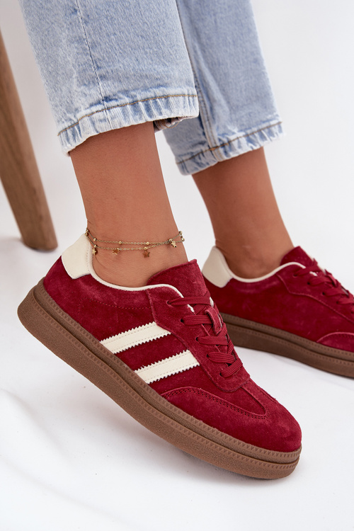 Sneakersy Damskie Zamszowe Na Platformie Bordowe Sylviona