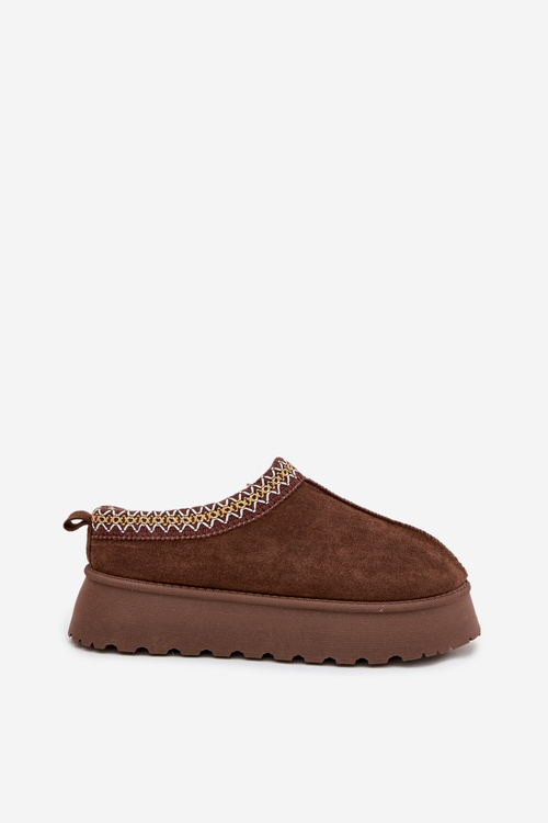 Kapcie Śniegowce Na Platformie Z Haftem Brązowe Tamilda