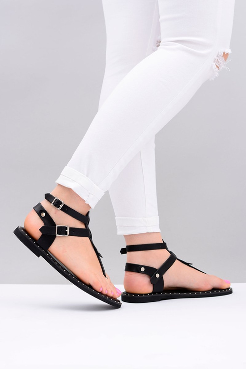 Lu Boo | Damskie Sandałki Czarne Japonki Gladiatorki Achilla