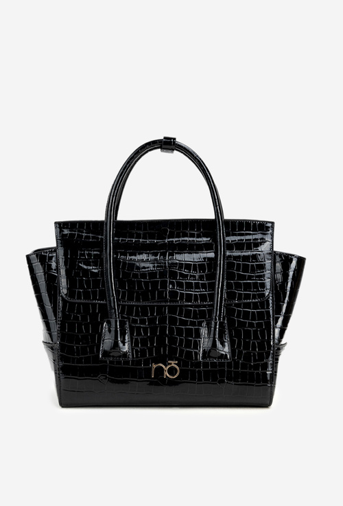 Lakierowana Torebka Kuferek Z Tłoczeniem NOBO BAG5810-M20 Czarna