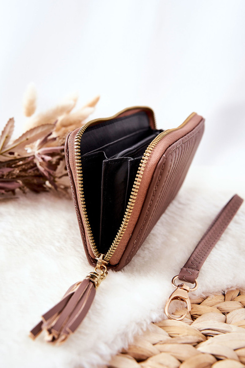 Duży Portfel Pikowany Z Paseczkiem Cappucino