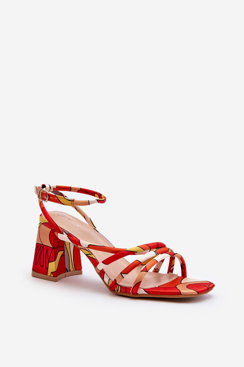 Wzorzyste Sandały Na Słupku Pomarańczowe Jenglla