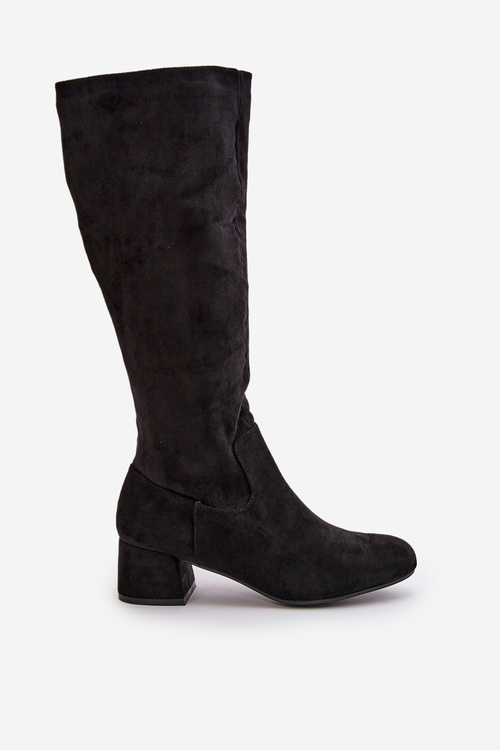Eko Zamszowe Kozaki Damskie Przed Kolano Na Zamek Czarne Elitara