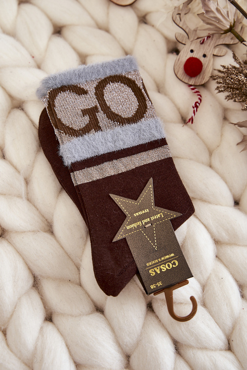 Damskie Bawełniane Skarpetki GO-GO Z Futerkiem COSAS Brązowe