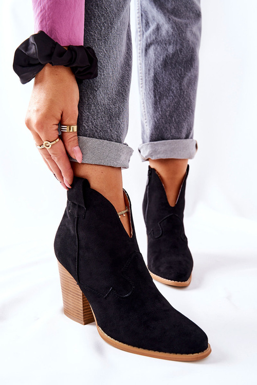 Damskie Botki Na Słupku Czarne Meronet