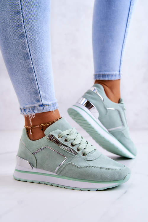 Zamszowe Buty Sportowe Na Platformie Jasnozielone Riverside