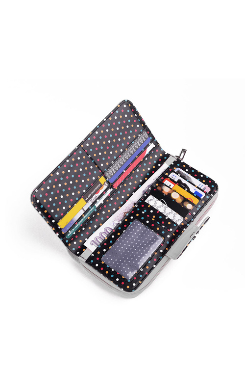 Duży Portfel Damski Na Suwak Kropki Szary Huntress