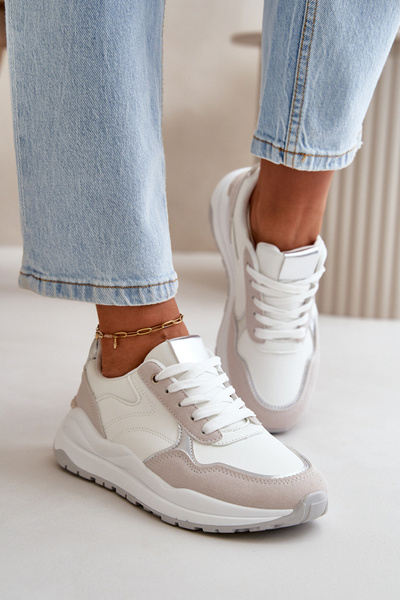 Sneakersy Damskie Na Platformie Z Eko Skóry Białe Issatta