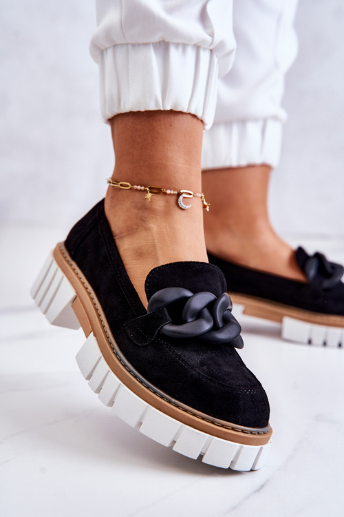 Zamszowe Półbuty Loafery Z Ozdobą Czarne Talisa