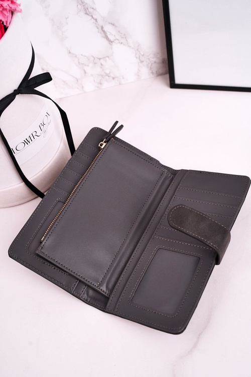 Duży Portfel Damski Z Dodatkowym Miejscem Na Karty Szary