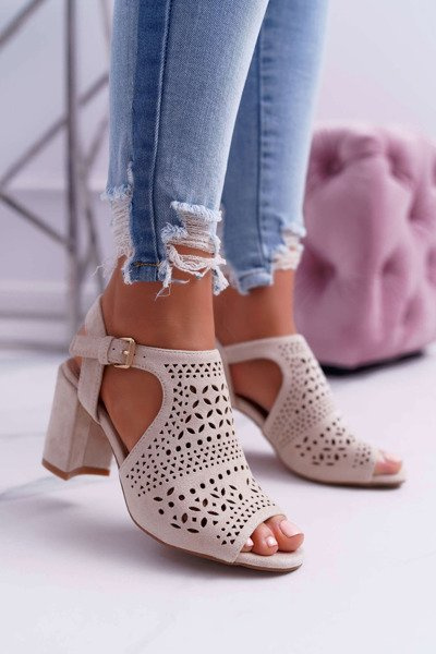 Damskie Sandały Na Słupku Peep Toe Beżowe Olenia