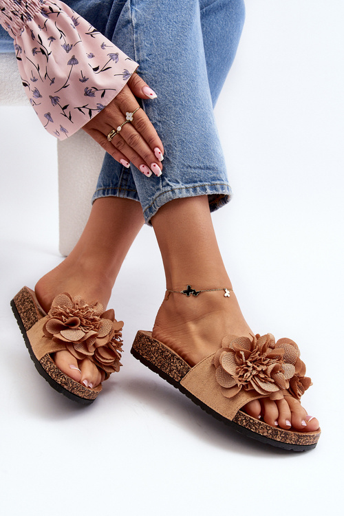 Damskie Klapki Z Kwiatami Brązowe Lulania