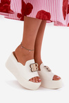 Klapki Na Platformie I Koturnie Z Ozdobą Białe Tanonea