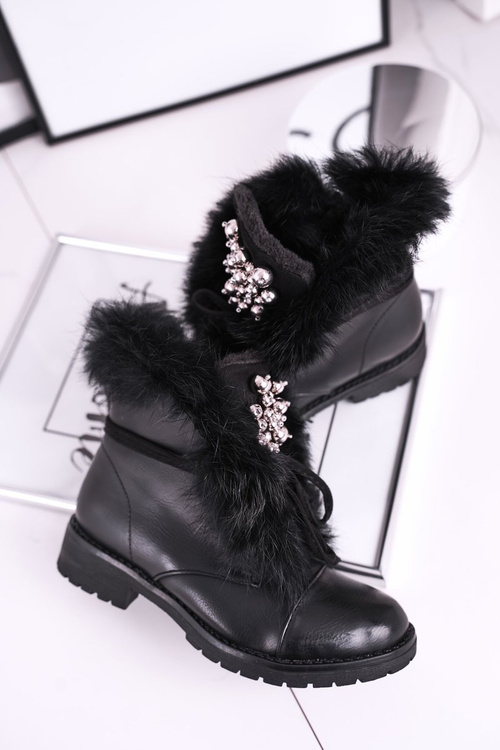 Dziecięce Ocieplane Botki Z Futerkiem Czarne Ella