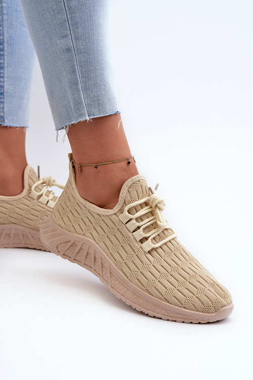 Materiałowe Lekkie Buty Sportowe Damskie Beżowe Xalara