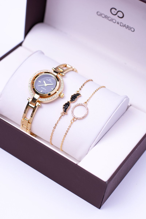 Zestaw Giorgio Dario Złoty Zegarek Kryształy Dwie Bransolety