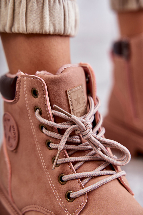 Skórzane Ocieplane Botki Trapery Różowe Felizia