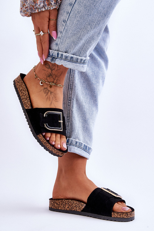 Damskie Klapki Zamszowe Na Platformie Czarne Festil