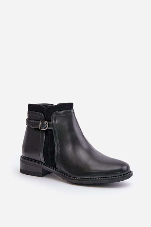 Ocieplane Botki Damskie Z Niską Cholewką Na Zamek Eko Skórzane Czarne Taitha