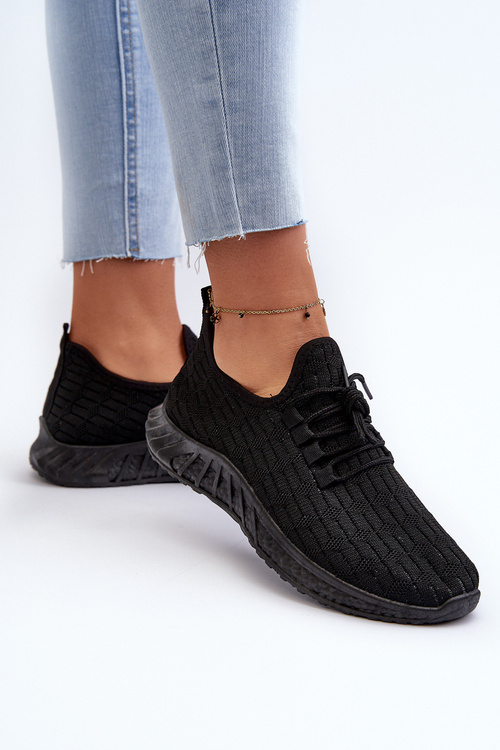 Materiałowe Lekkie Buty Sportowe Damskie Czarne Xalara