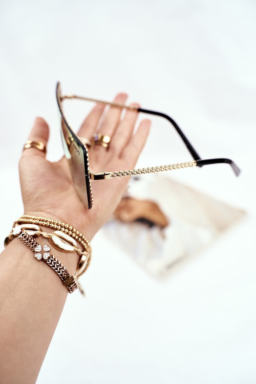 Okulary Przeciwsłoneczne Prius PRE-12 Złote Lustro Łańcuszek