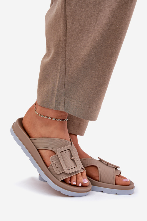 Pachnące Klapki Damskie Z Ozdobną Klamrą ZAXY RR285076 Beżowe