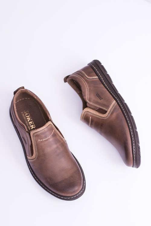 Wsuwane Skórzane Męskie Półbuty Leonidas Brązowe