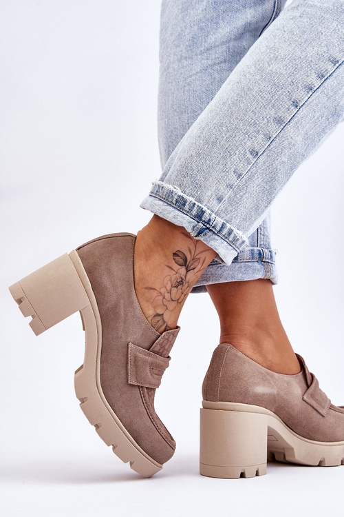 Zamszowe Półbuty Na Słupku I Platformie Ciemnobeżowe Lemar Arabell