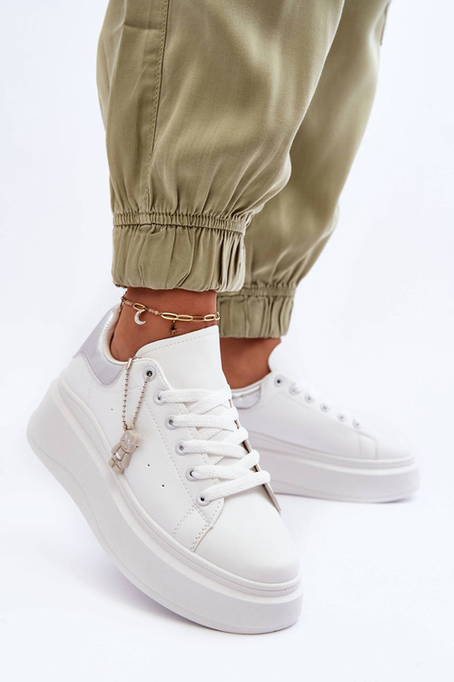 Damskie Buty Sportowe Na Masywnej Platformie Biało-Srebrne Mariell