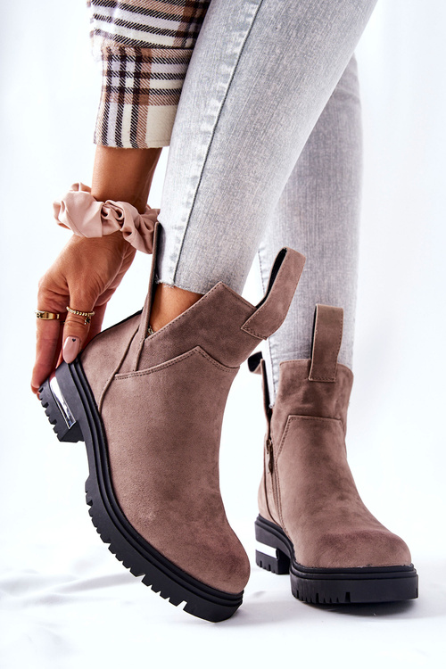 Ocieplane Botki Sztyblety Z Suwakiem Cappucino My Way