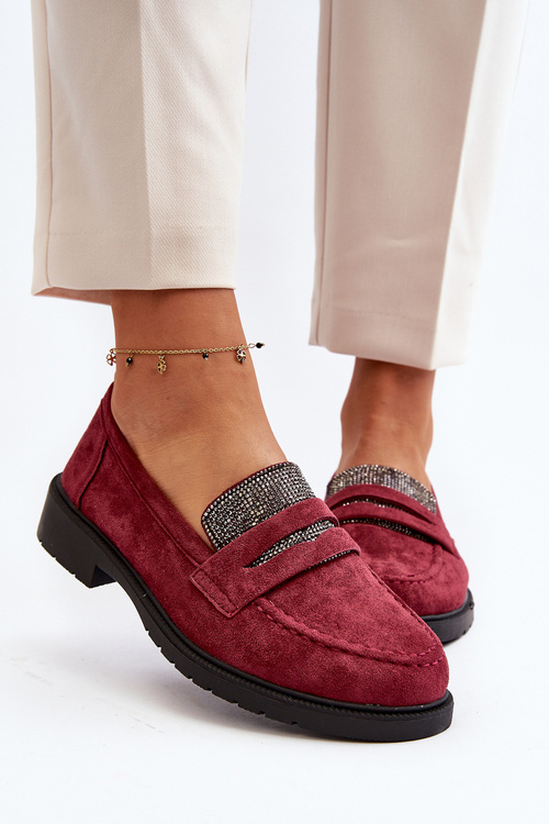 Damskie Zdobione Mokasyny Bordowe Dananei