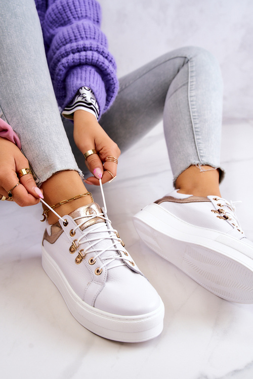 Skórzane Buty Sportowe Na Platformie Białe Mary Ann