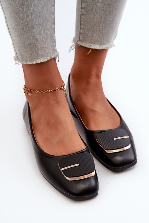 Baleriny Damskie Eko Skórzane Z Ozdobą Czarne Edoslli