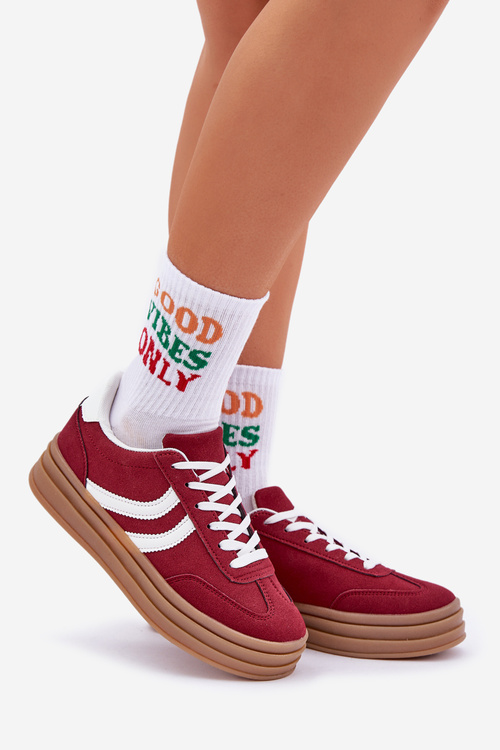 Stylowe Sneakersy Na Platformie Bordowe Doriwa
