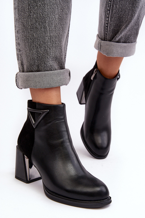 Lakierowane Botki Na Obcasie Ocieplane MR880-093 Czarne