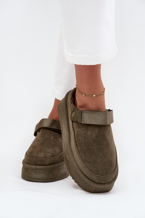 Śniegowce Damskie Na Platformie Z Rzepem Ciemnozielone Jorielle